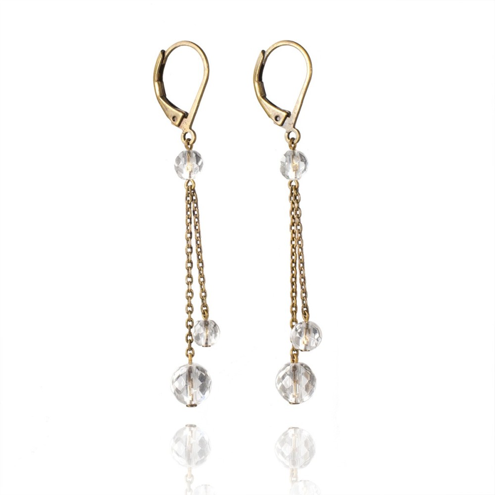 Antique brass drop earrings with rock crystal beads - D'amour et d'eau ...