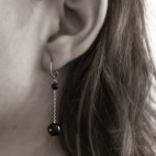 Boucles d'oreilles pendantes titane et onyx hypoallergéniques