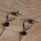 Boucles d'oreilles pendantes titane et onyx hypoallergéniques