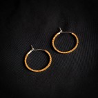 Small titanium hoop earrings with gold hematite beads - hypoallergenic earrings